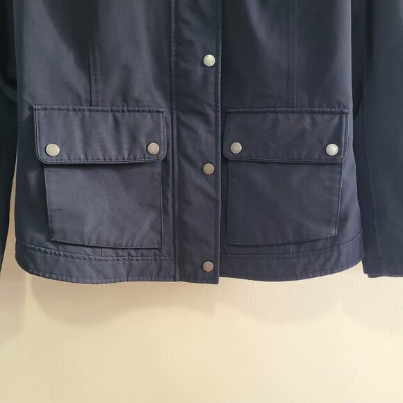 Barbour Beacon Rief Navy Wax Waterproof Hooded Country Rain Coat Jacket US Sz 6 - Picture 7 of 8